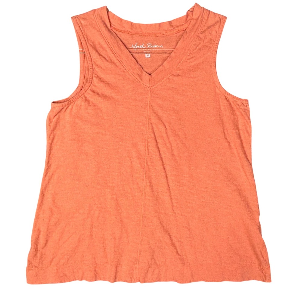North River Outfitters Womens Coral Orange Slub Knit V-Neck Tank Top Size M